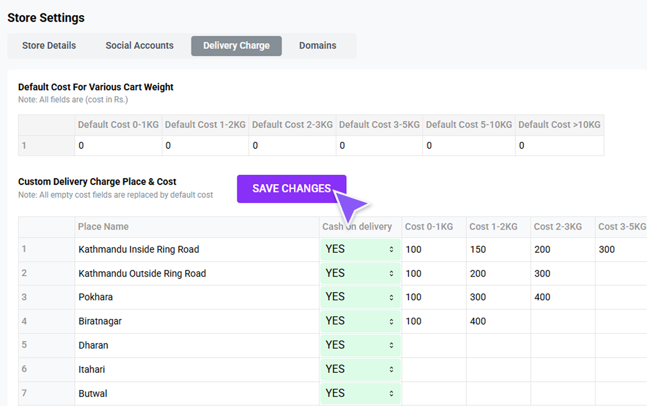 Step 4: Setup Delivery Charges